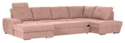 Beige Ecksofa mit Ottomane links, moderne Polsterung, Frontansicht