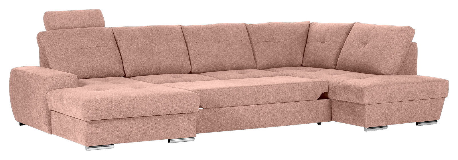Beige Ecksofa mit Ottomane links, moderne Polsterung, Frontansicht