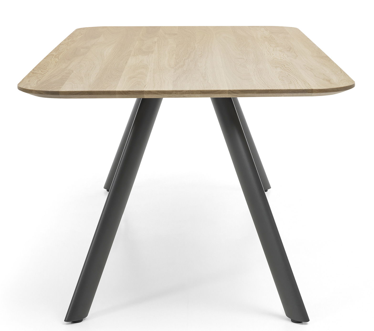 Moderner Esstisch 200x100cm mit Holzplatte und schwarzen Metallbeinen, Frontalansicht