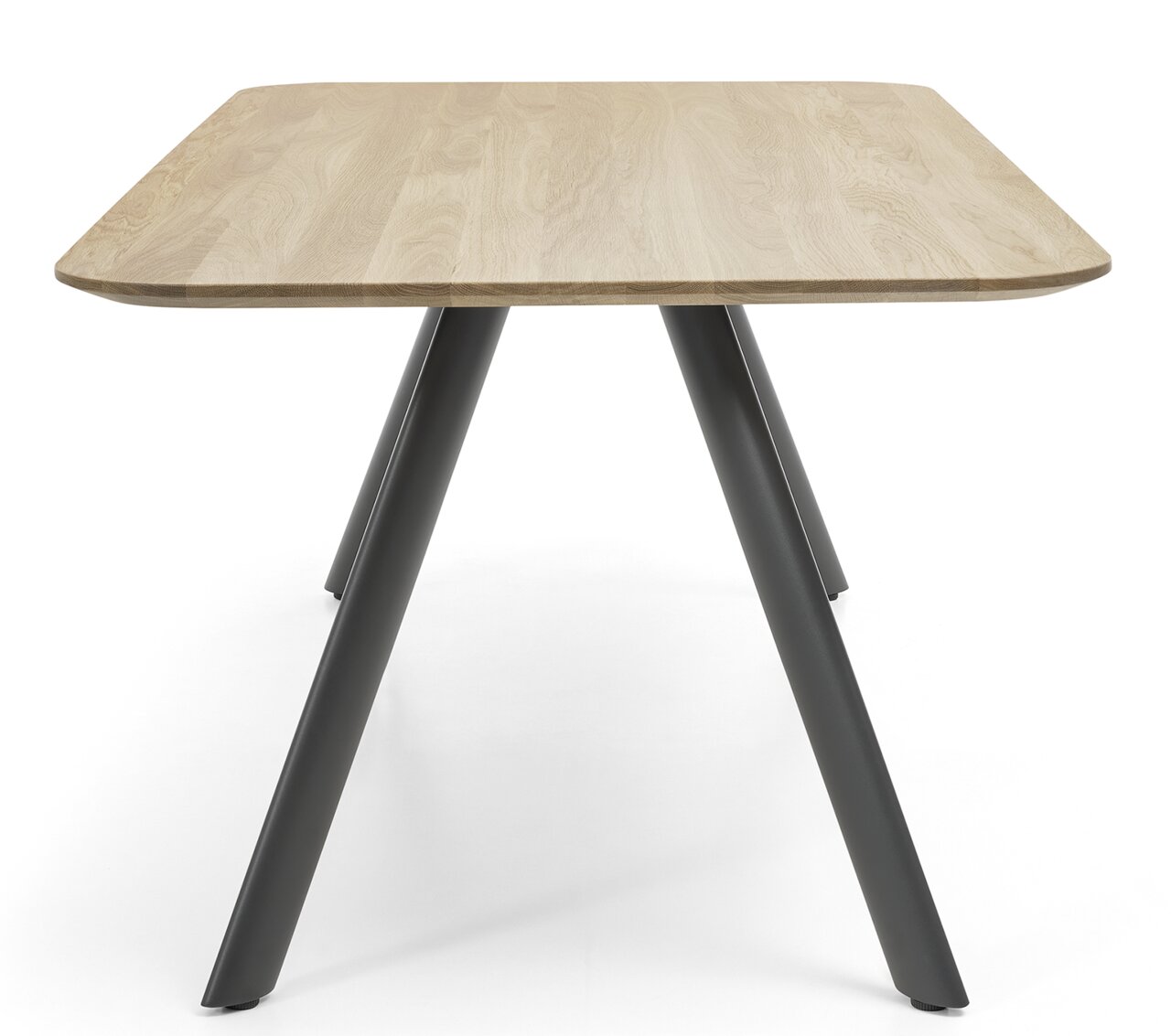 Moderner Esstisch 200x100cm mit Holzplatte und schwarzen Metallbeinen, Frontalansicht