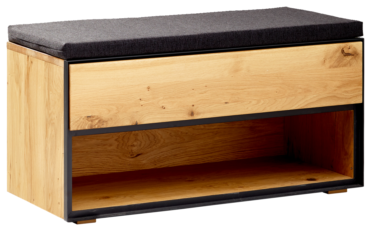 Linea Natura Garderobenbank KELIO MAX Garderobenbank aus Holz mit schwarzem Polster, seitliche Perspektive