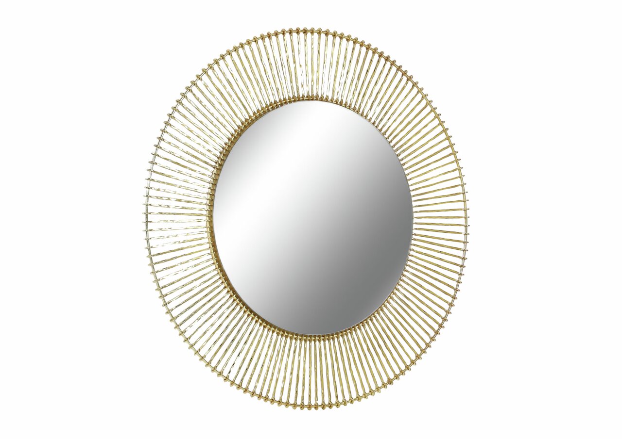 Runder Spiegel mit goldfarbenem, strahlenförmigem Rahmen, Frontalansicht