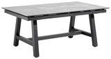 Moderner Gartentisch aus Metall mit rechteckiger Tischplatte, seitliche Perspektive