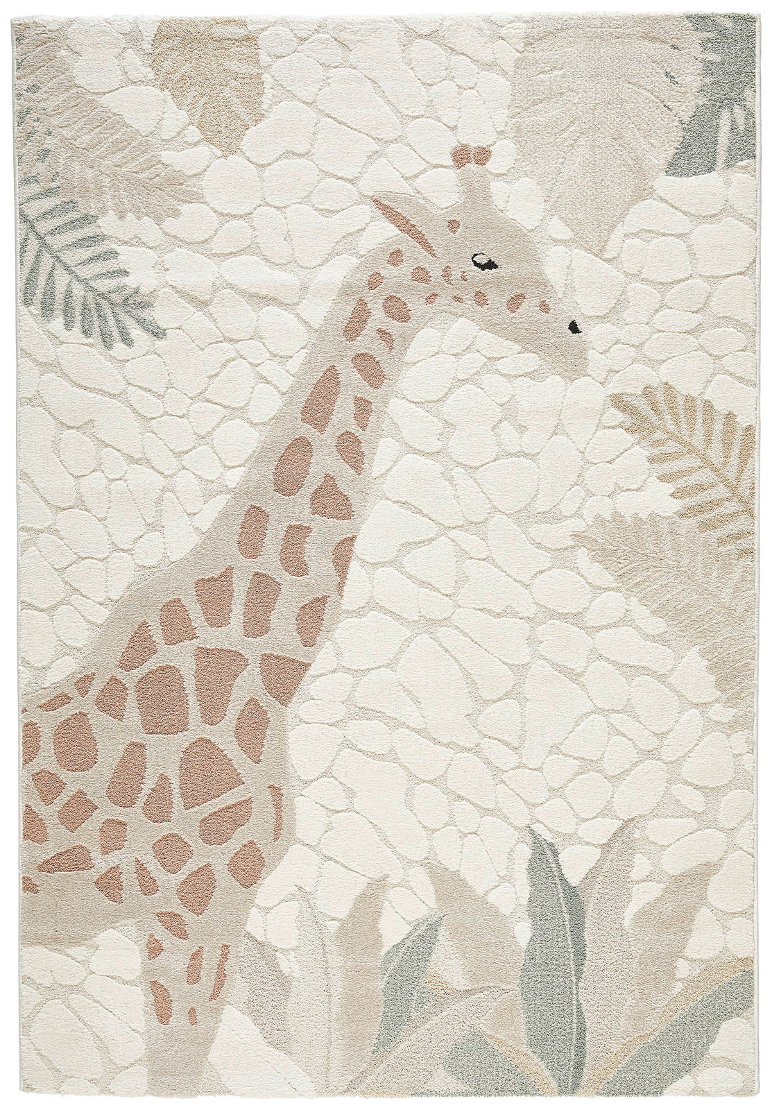Kinderteppich mit Giraffenmotiv und Blättern, Draufsicht