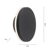Schwarze runde Wandleuchte PUNTUA, seitliche Perspektive, 15 cm Durchmesser, 5 cm Tiefe.