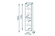Stauraumschrank 45cm, frontale Perspektive, mit drei Fächern und Maßen 2006mm Höhe, 452mm Breite, 400mm Tiefe.