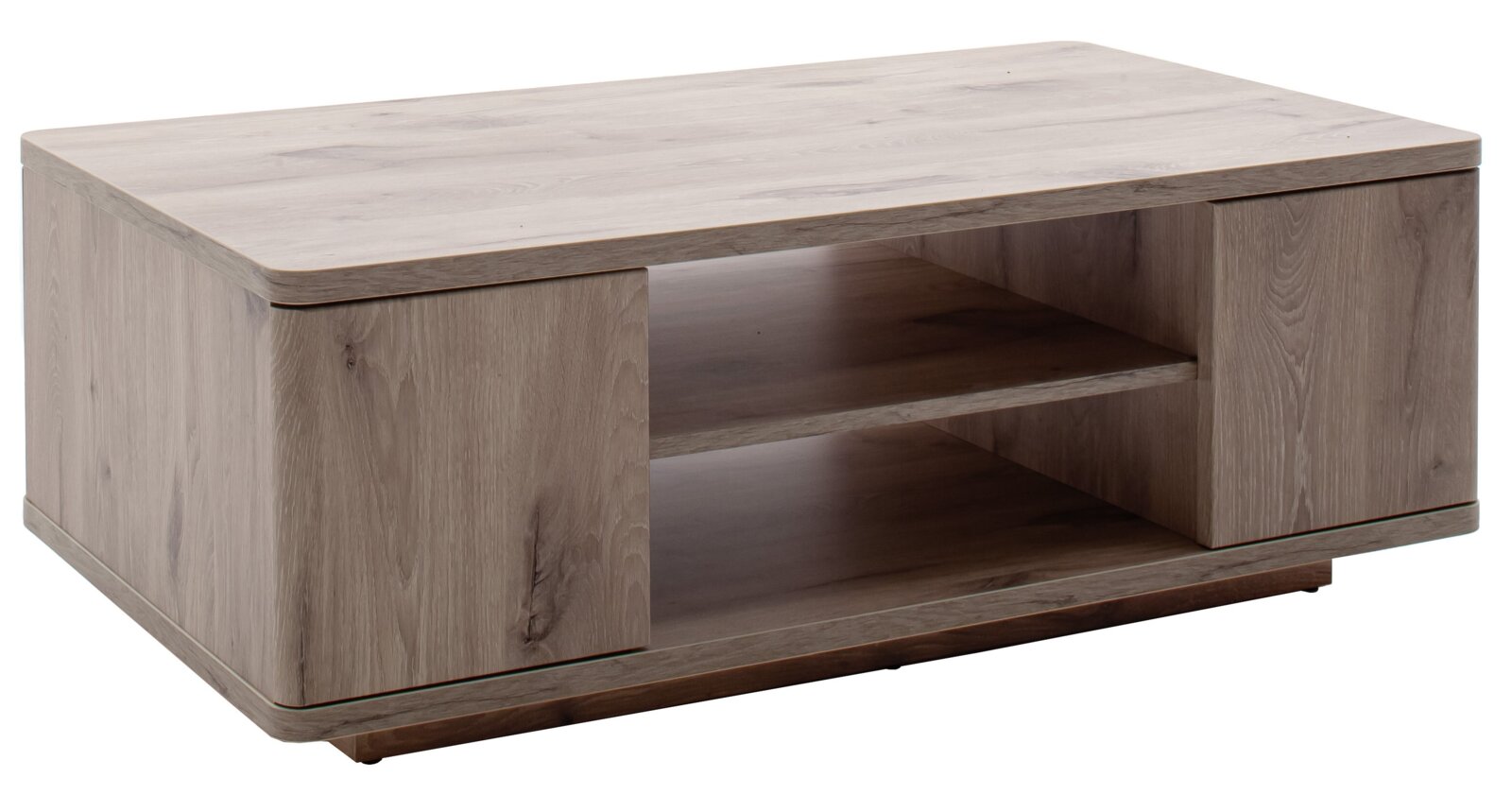 Zurbrüggen Couchtisch MODENA Rechteckiger Couchtisch aus grauem Holz mit abgerundeten Kanten und offenem Ablagefach, Ansicht schräg von vorne