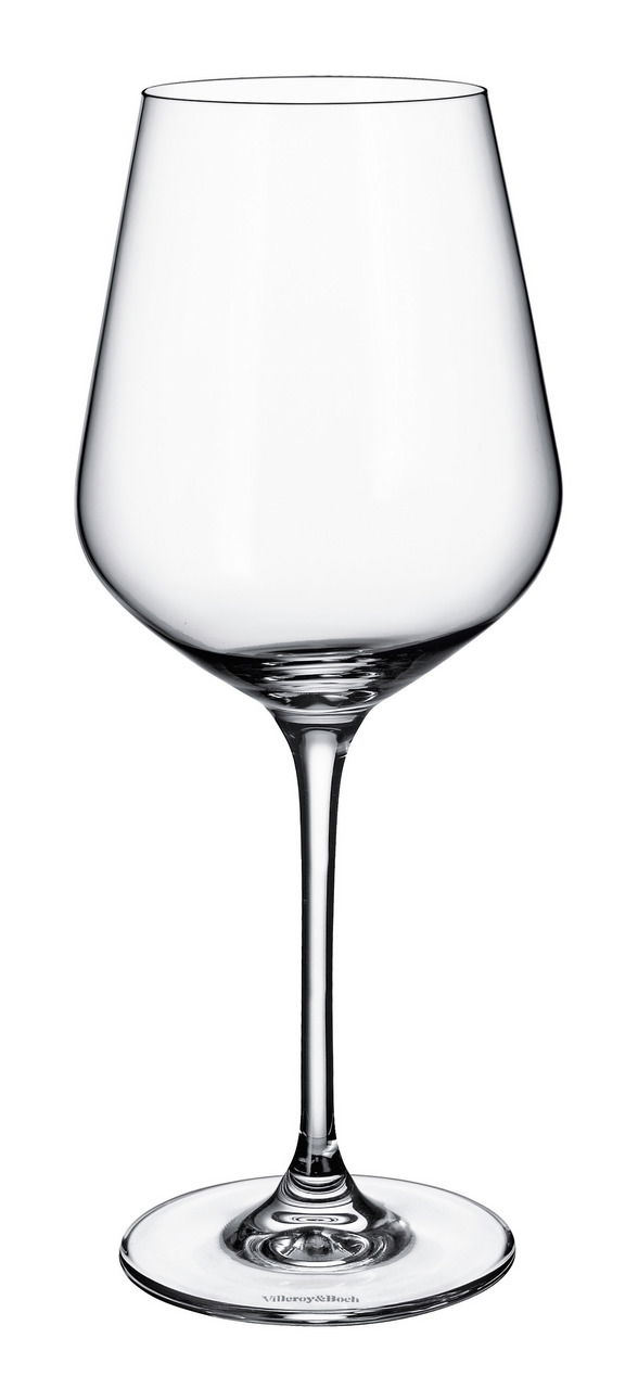 Eleganter Rotweinkelch aus klarem Glas, seitliche Ansicht