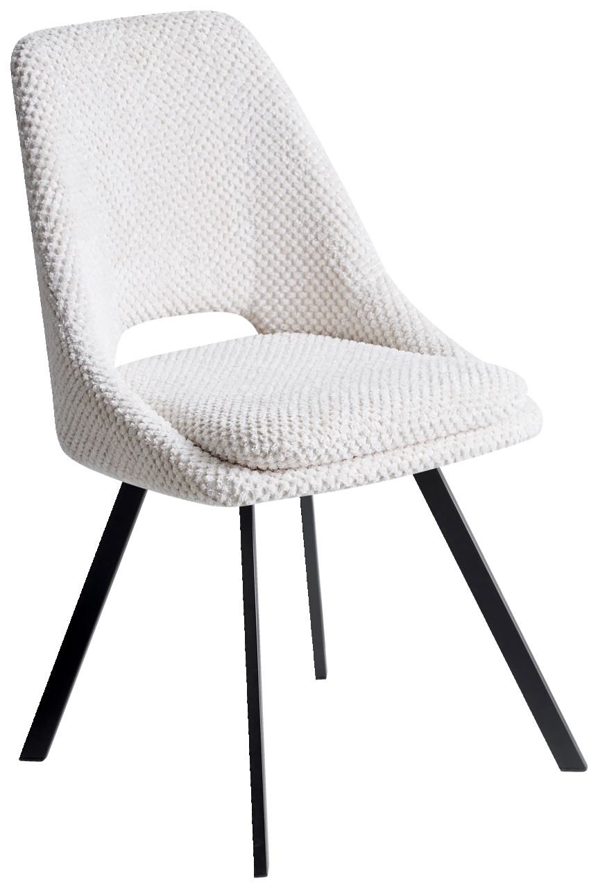 Z2 Stuhl FLAVIO Moderner weißer Stuhl mit texturierter Oberfläche und schwarzen Metallbeinen, seitliche Perspektive