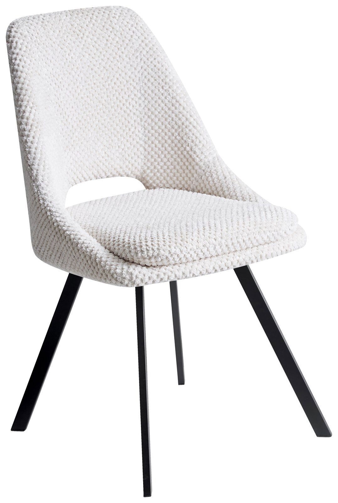 Z2 Stuhl FLAVIO Moderner weißer Stuhl mit texturierter Oberfläche und schwarzen Metallbeinen, seitliche Perspektive