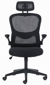 Ergonomischer Drehstuhl mit Netzrückenlehne und Kopfstütze, Vorderansicht