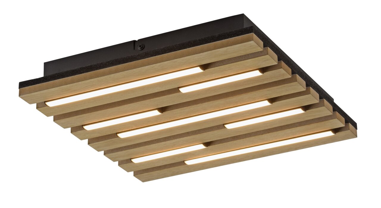 Just Light Plafondlamp AKUSTIK Moderne Deckenleuchte aus Holz mit rechteckigem Design, seitliche Perspektive