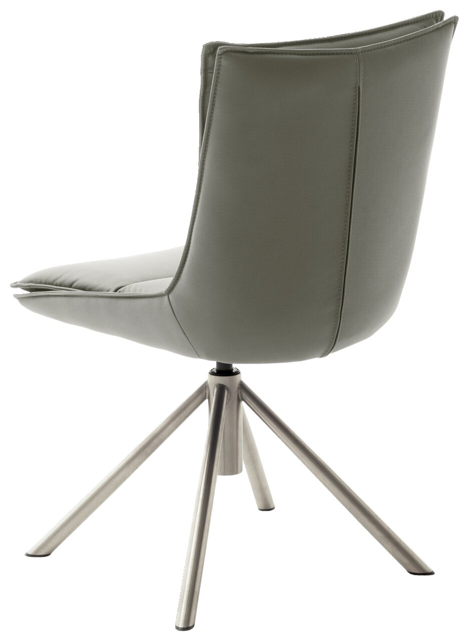 Moderner Stuhl mit grauem Polster und Metallbeinen, Rückansicht