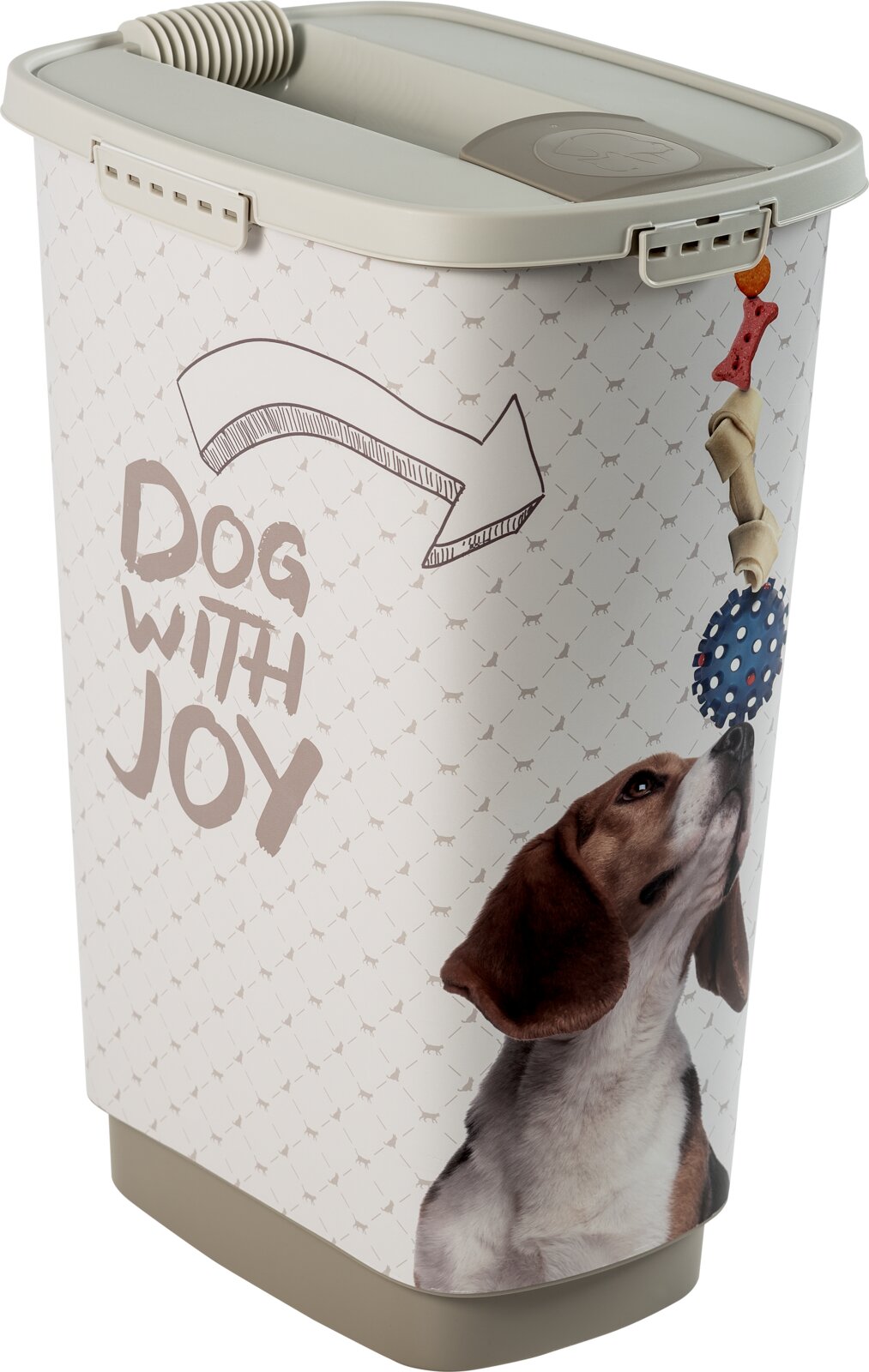 rotho Diervoercontainer 50 l CODY Voerbak van 50 liter met hondenafbeelding en opschrift 'Dog with Joy', zijaanzicht