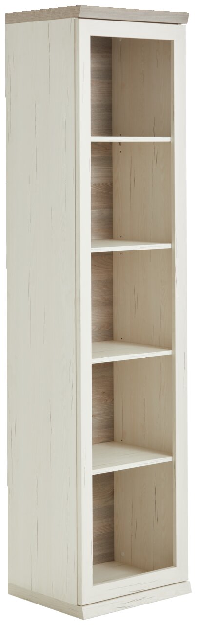 Hom´in Aktenregal 5OH schmal CAMRON Schmales Aktenregal mit fünf offenen Fächern, aus hellem Holz, seitliche Perspektive.