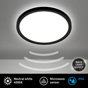 LED-plafondlamp met bewegingssensor, neutraal wit licht 4000 K, IP44, achtergrondverlichtingseffect, aanzicht van onderaf