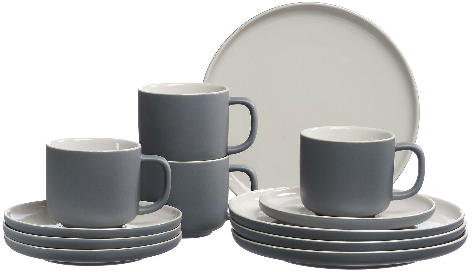 Kaffee-Set Jasper 12-tlg. in Grau, bestehend aus Tassen und Untertassen, seitliche Perspektive