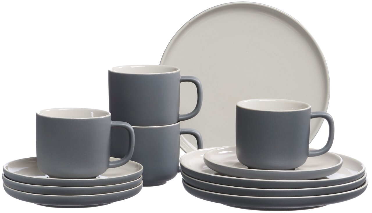 Kaffee-Set Jasper 12-tlg. in Grau, bestehend aus Tassen und Untertassen, seitliche Perspektive