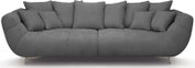 Gepolstertes 3-Sitzer-Designsofa in Dunkelgrau mit vielen Rückenkissen und schmalen Metallfüßen, Frontansicht