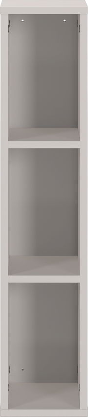 Frontansicht eines weißen Unterstell- oder Wandregals mit drei offenen Fächern.