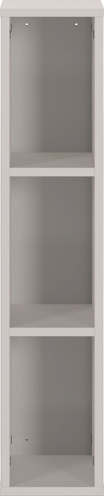 Frontansicht eines weißen Unterstell- oder Wandregals mit drei offenen Fächern.