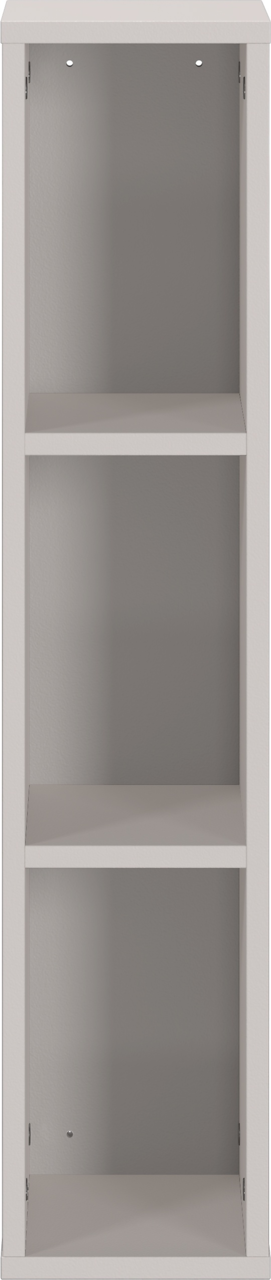 Frontansicht eines weißen Unterstell- oder Wandregals mit drei offenen Fächern.