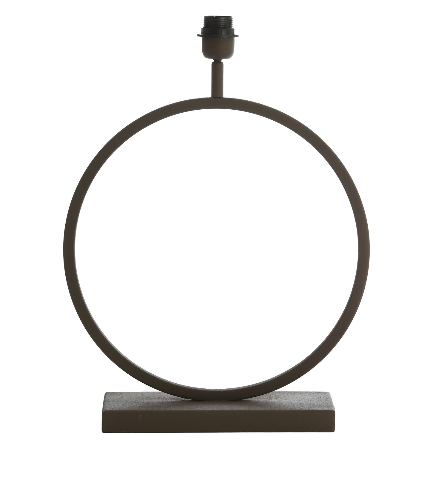 Moderner Lampenfuß in Ringform aus Metall, frontal fotografiert.