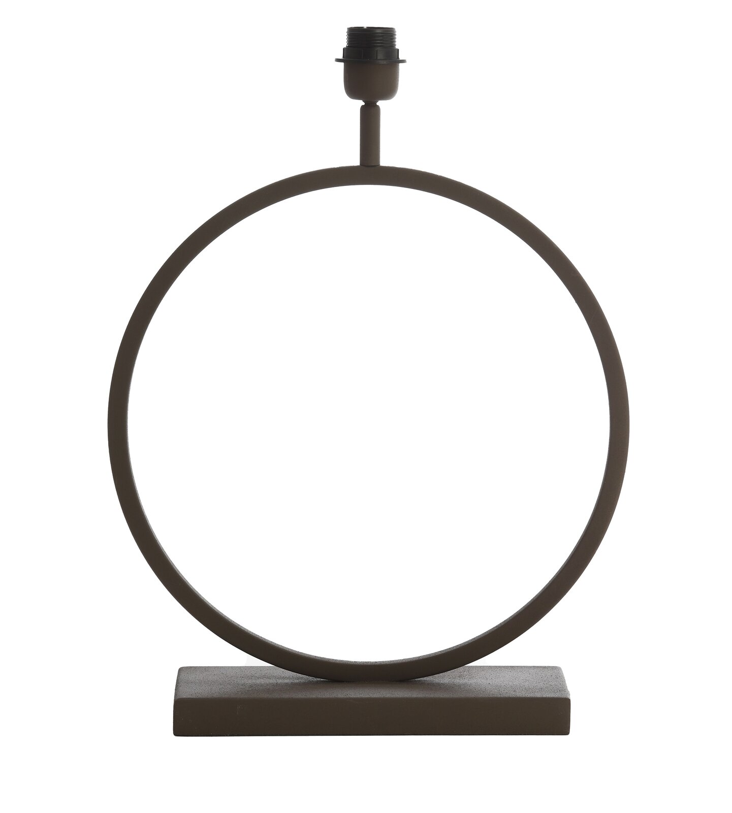 Moderner Lampenfuß in Ringform aus Metall, frontal fotografiert.