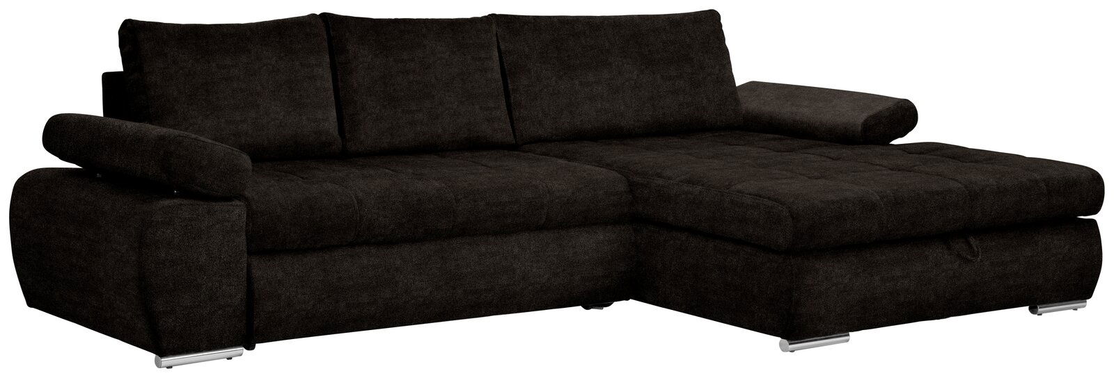 Dunkelbraunes Ecksofa mit Ottomane rechts, Vorderansicht