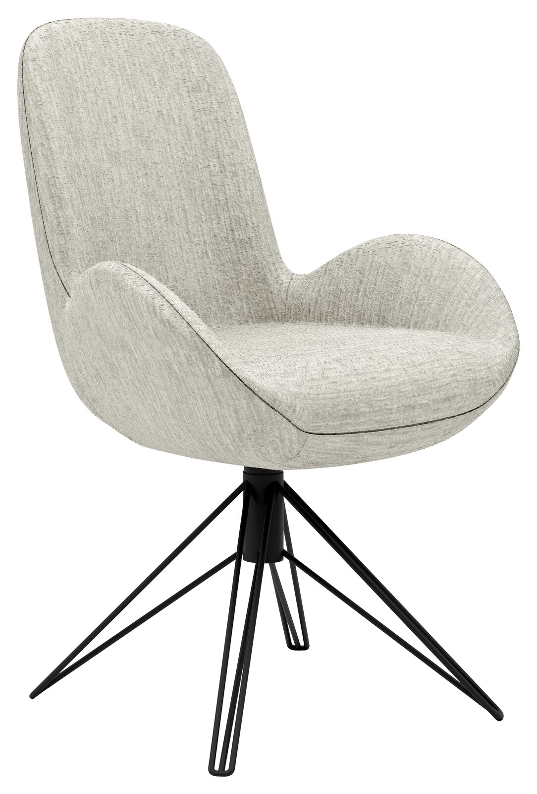 Musterring Armlehnstuhl MR HELVIN Moderner Armlehnstuhl mit hellgrauem Stoffbezug und schwarzem Metallgestell, seitliche Perspektive