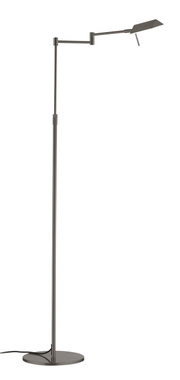 Moderne LED-Stehleuchte JOHANN in seitlicher Ansicht mit verstellbarem Arm und schlankem Design.