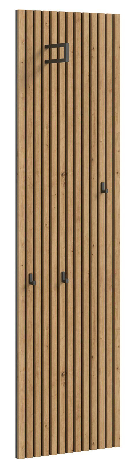 Voleo Garderobenpaneel DELTON Garderobenpaneel aus Holz mit vertikalen Streifen und mehreren Haken, seitliche Perspektive