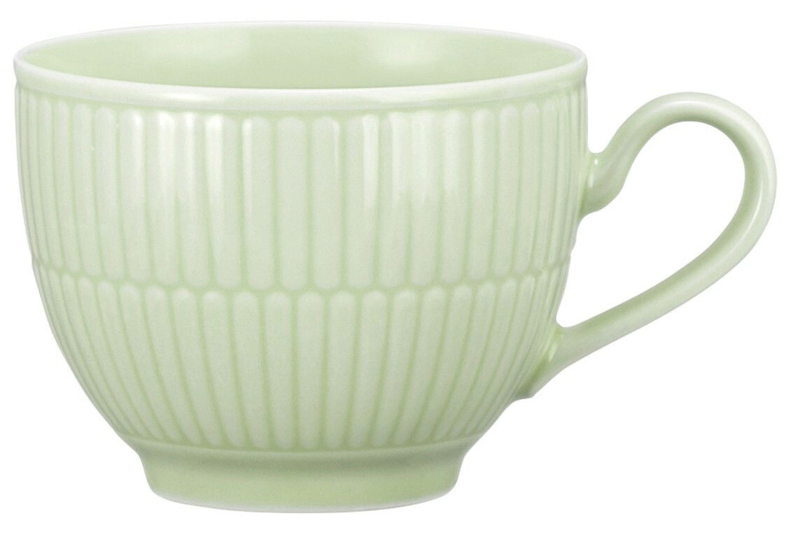 Kaffeeobertasse 0,25 l in Seladon-Grün mit geriffeltem Design, seitliche Ansicht