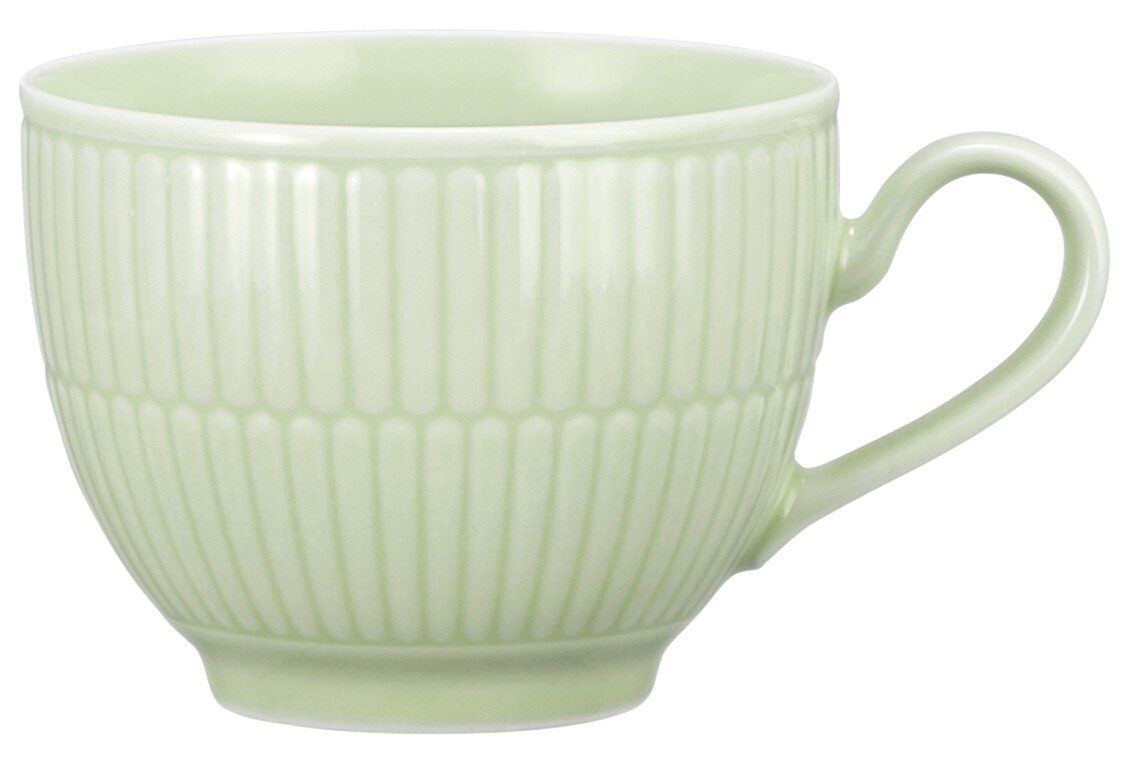 Kaffeeobertasse 0,25 l in Seladon-Grün mit geriffeltem Design, seitliche Ansicht