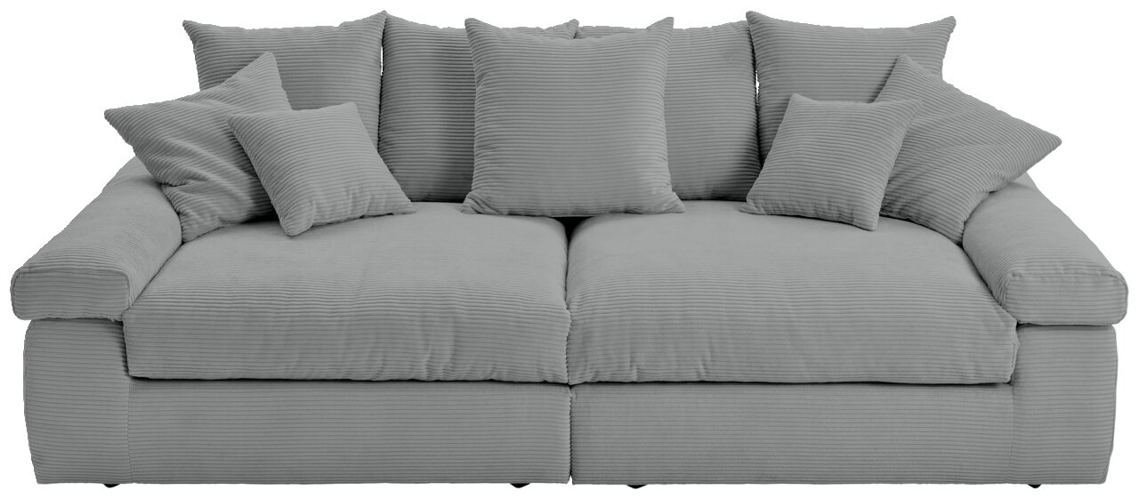 Großes, graues Big-Sofa mit mehreren Kissen, Vorderansicht