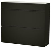 Moderner, schwarzer Hängeschuhschrank LECCO mit drei Fächern, seitliche Perspektive