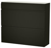 Moderner, schwarzer Hängeschuhschrank LECCO mit drei Fächern, seitliche Perspektive