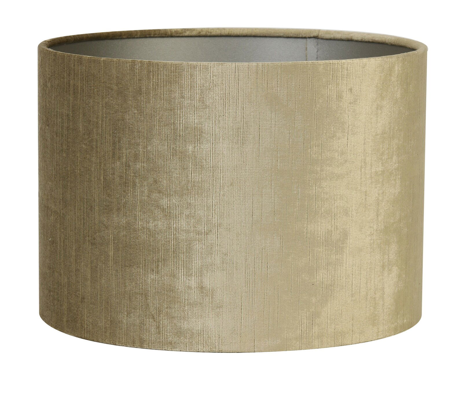 Zylindrischer Lampenschirm in beige aus Stoff, seitliche Perspektive
