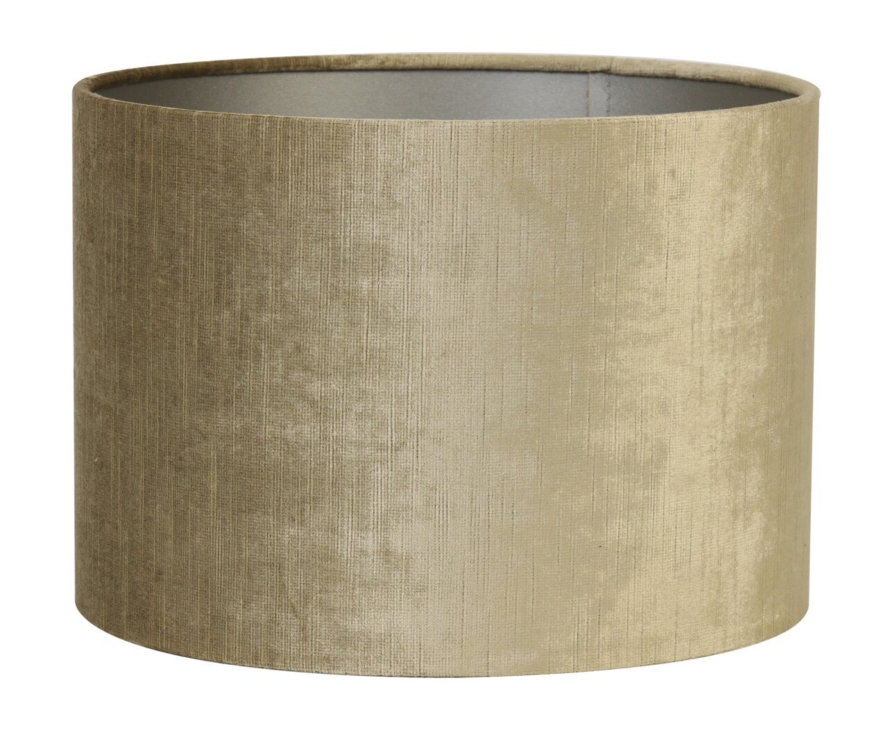 Zylindrischer Lampenschirm in beige aus Stoff, seitliche Perspektive