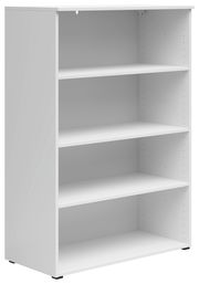 Weißes Regal mit vier Einlegeböden, seitliche Perspektive