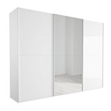 Moderner weißer Schwebetürenschrank mit Spiegel in Frontalansicht