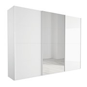 Moderner weißer Schwebetürenschrank mit Spiegel in Frontalansicht
