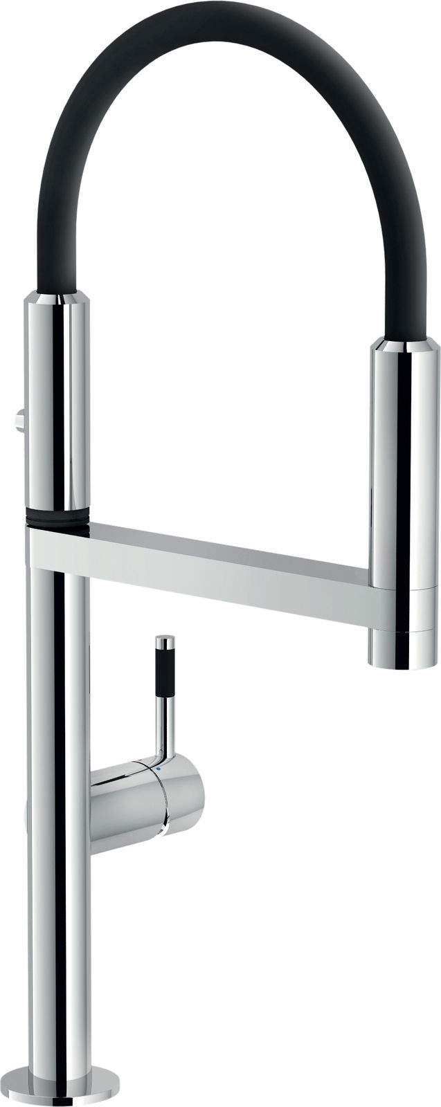 Moderner Einhebelmischer mit gebogenem Auslauf in seitlicher Perspektive