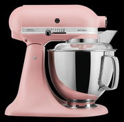 Rosa Küchenmaschine 4.8L Artisan von der Seite mit Edelstahl-Rührschüssel