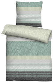 Bettwäsche-Set in sanften Grüntönen mit geometrischem Muster, Ansicht von oben