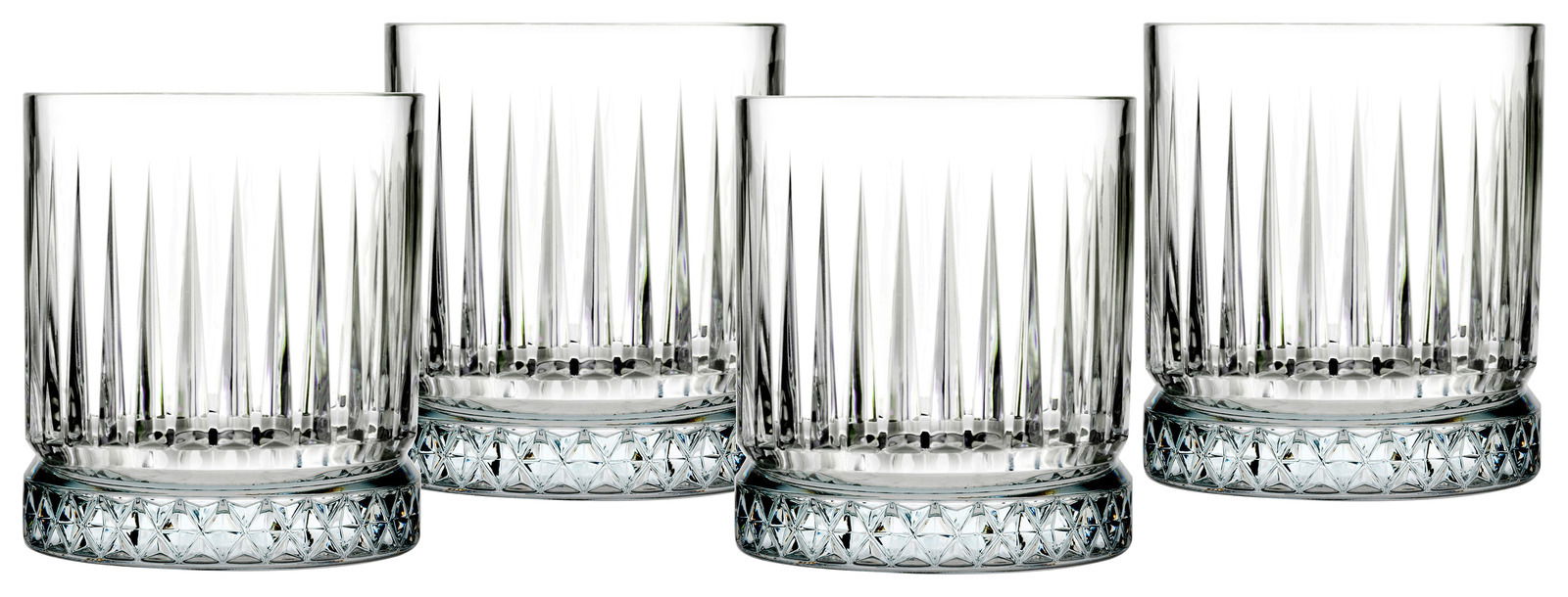 Creatable Whiskybecher 4er-Set 35,5 cl ELYSIA Vier Whiskybecher Elysia mit elegantem Schliffmuster, frontal fotografiert.