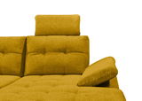 Gelbes Sofa mit verstellbarer Kopfstütze und Armlehne, seitliche Perspektive