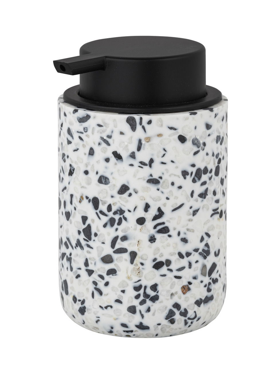 Schöner Wohnen Seifenspender TERRAZZO TOSI Seifenspender aus Terrazzo mit schwarzem Pumpkopf, seitliche Perspektive