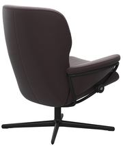 Rückansicht eines modernen Einzelsessels mit schwarzem Metallgestell und dunkelbrauner Polsterung.