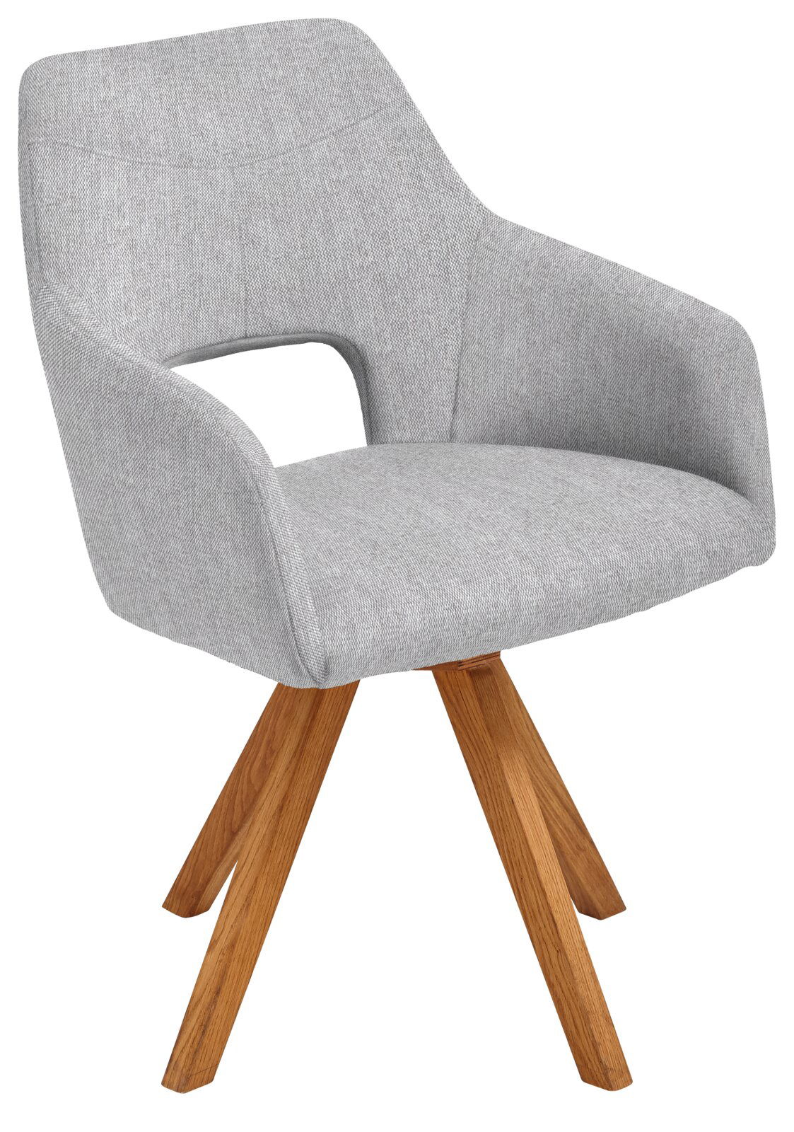 Voleo Sessel EVITA Moderner grauer Sessel mit Holzbeinen, seitliche Perspektive